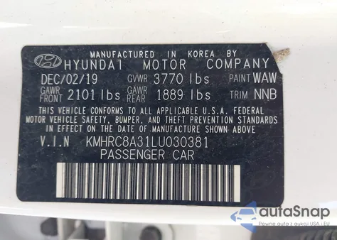 2020 Hyundai Venue Sel from USA, damaged, VIN KMHRC8A31LU030381